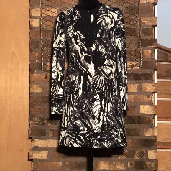 Chetta B sweater dress long sleeve black gray white splash pattern 2 - Picture 1 of 7